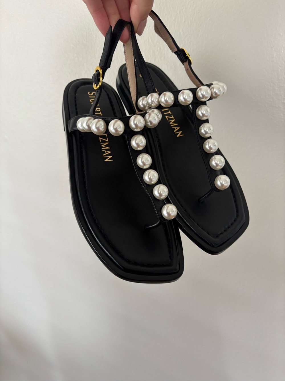 STUART WEITZMAN Goldie Faux Pearl-Embellished Sandals